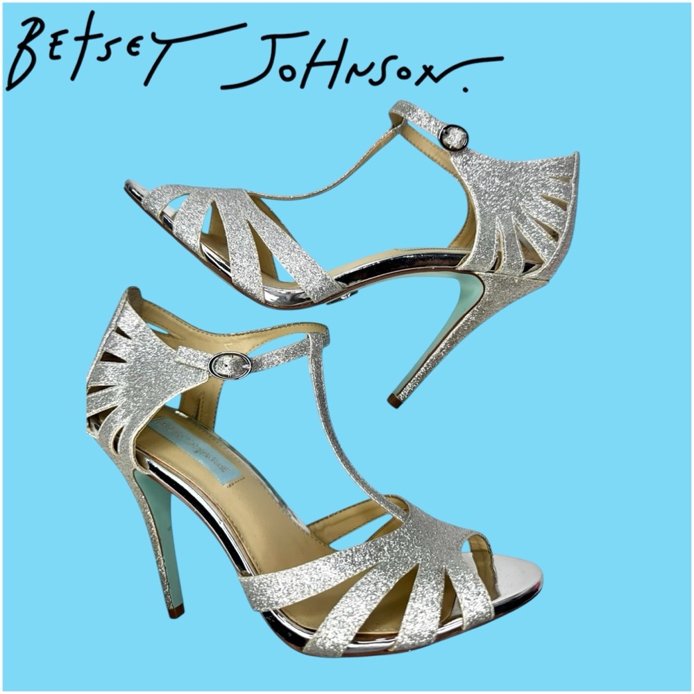 Blue by Betsey Johnson "Tee" Silver Glitter Stiletto Heel Strappy Sandals